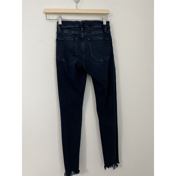 Frame Le Skinny De Jeanne Jeans Dark Blue Raw Chewed Hem Stretch Size 25 - Picture 3 of 9
